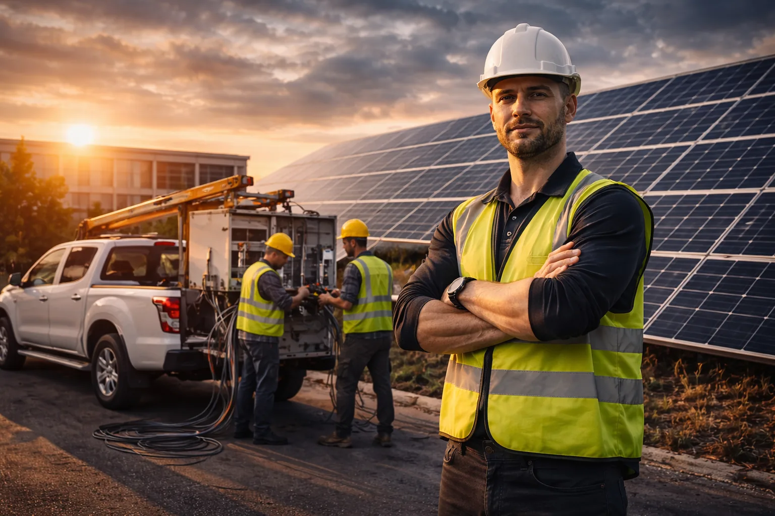 Montageteam im Einsatz bei Elektromontage und Photovoltaik